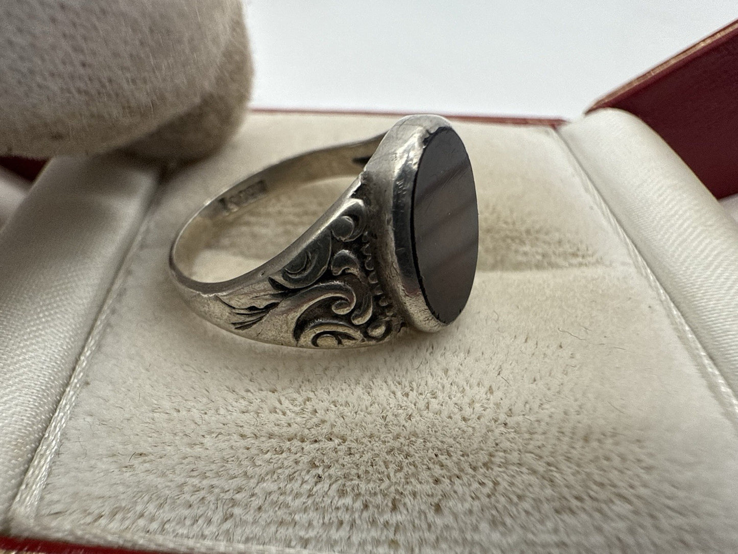 VINTAGE HANDGEFERTIGER STERLING SILBER 835 SCHWARZER ONYX RING GR.54