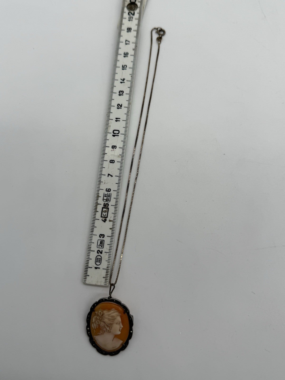 ANTIKE MASSIVE GEMME KAMEE 800 SILBER ANHÄNGER BROSCHE FRAU + 925S KETTE