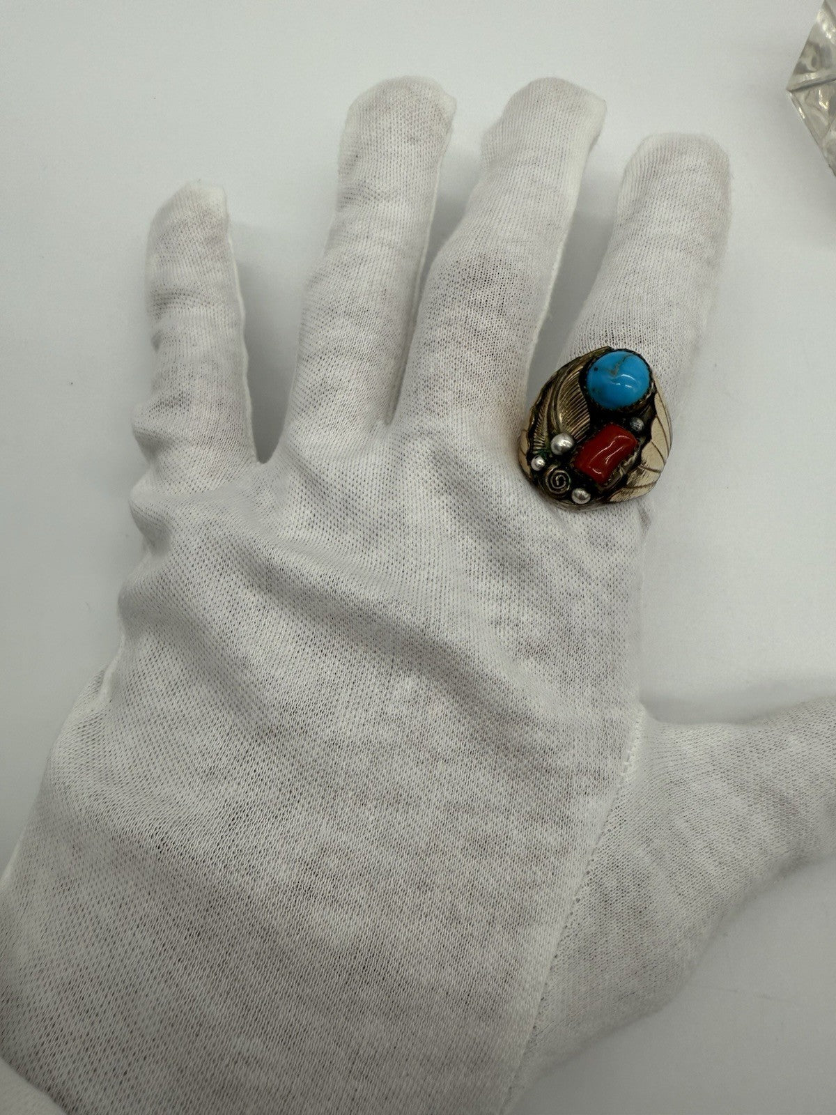 RING SILBER 925 MEHRFARBIGES DESIGN INDIANERSCHMUCK TÜRKIS & KORALLE