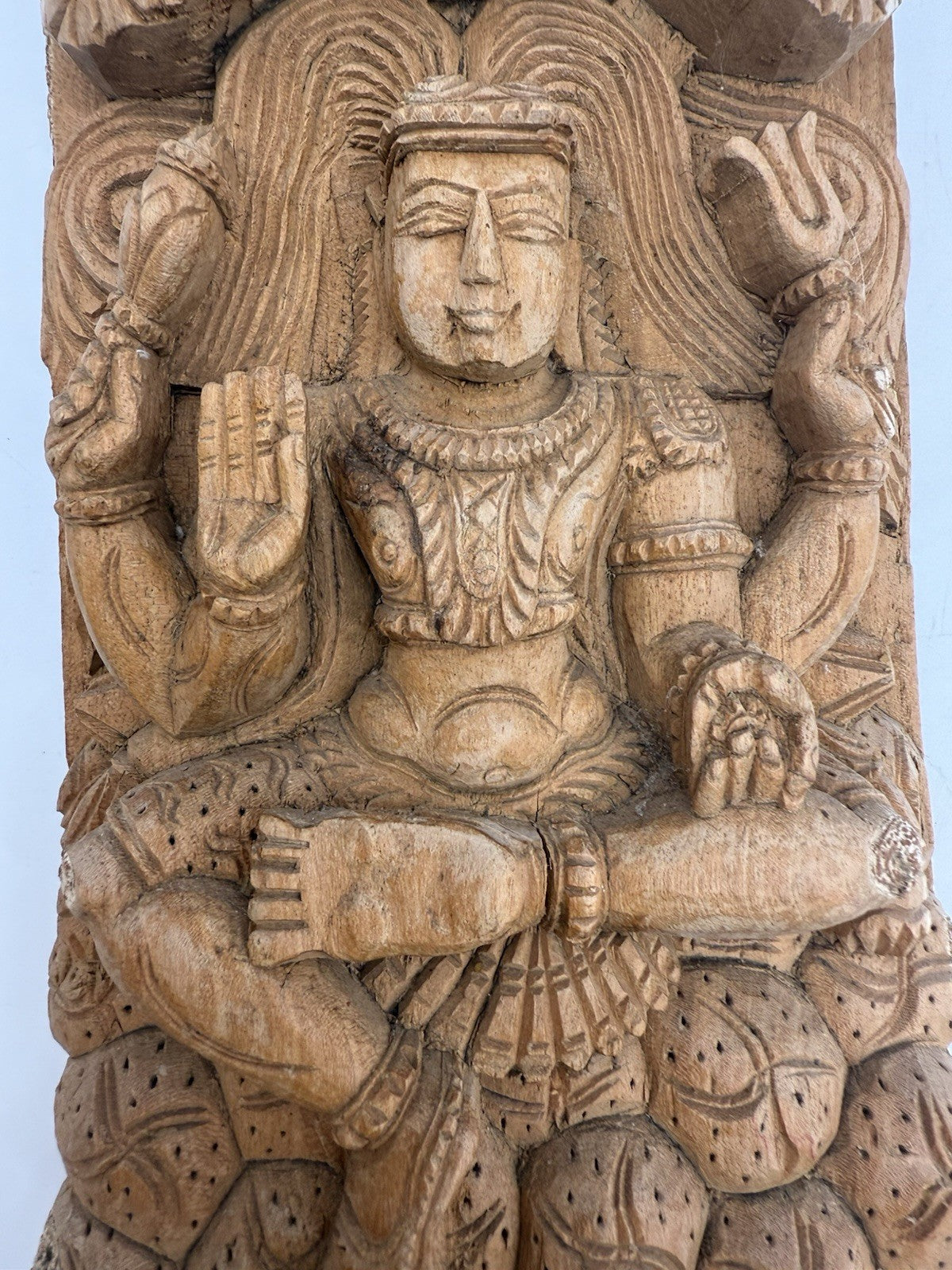 ALTES INDISCHES HOLZRELIEF GOTTHEIT GÖTTIN SCHNITZEREI