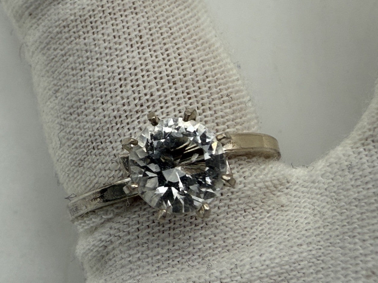 835 SILBER RING VINTAGE GROßER STEIN ZIRKONIA GR.55