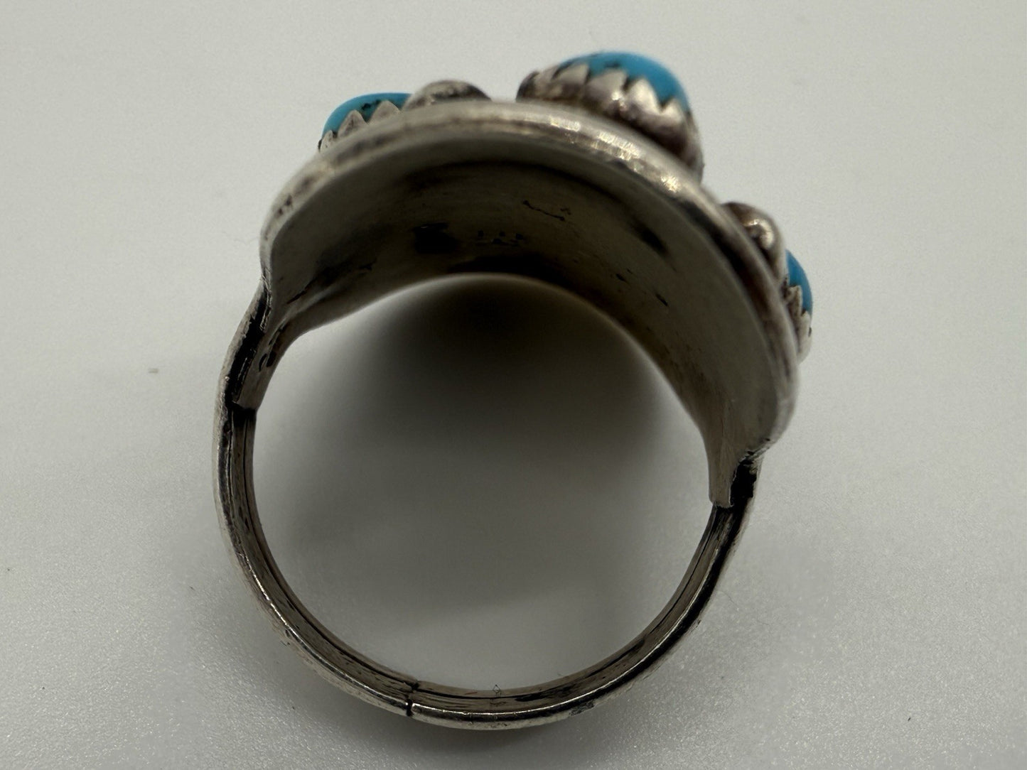 NAVAJO RING 925 SILBER BLAU TÜRKIS & KORALLE SIGNIERT ELGIN HASKEY GR.57