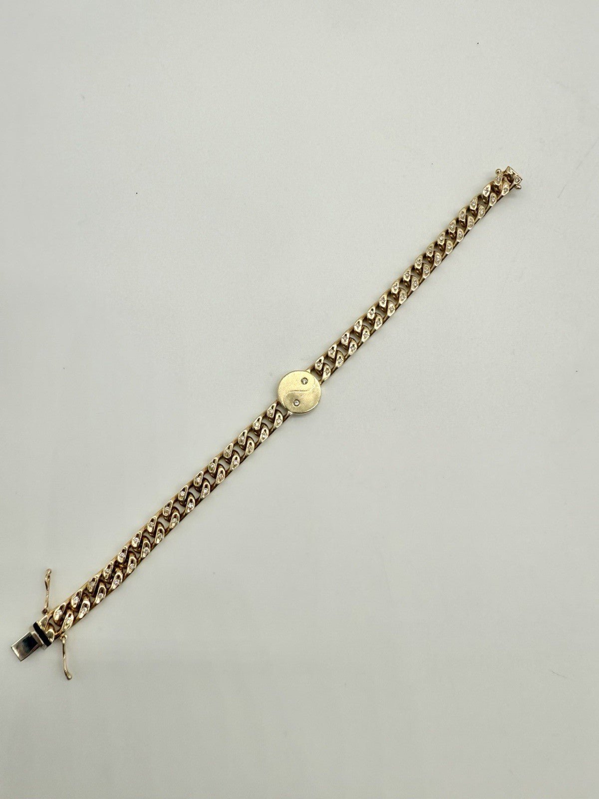 585 GOLDARMBAND MIT BRILLANTEN - YIN-YANG DESIGN - 14K GELBGOLD - 19cm
