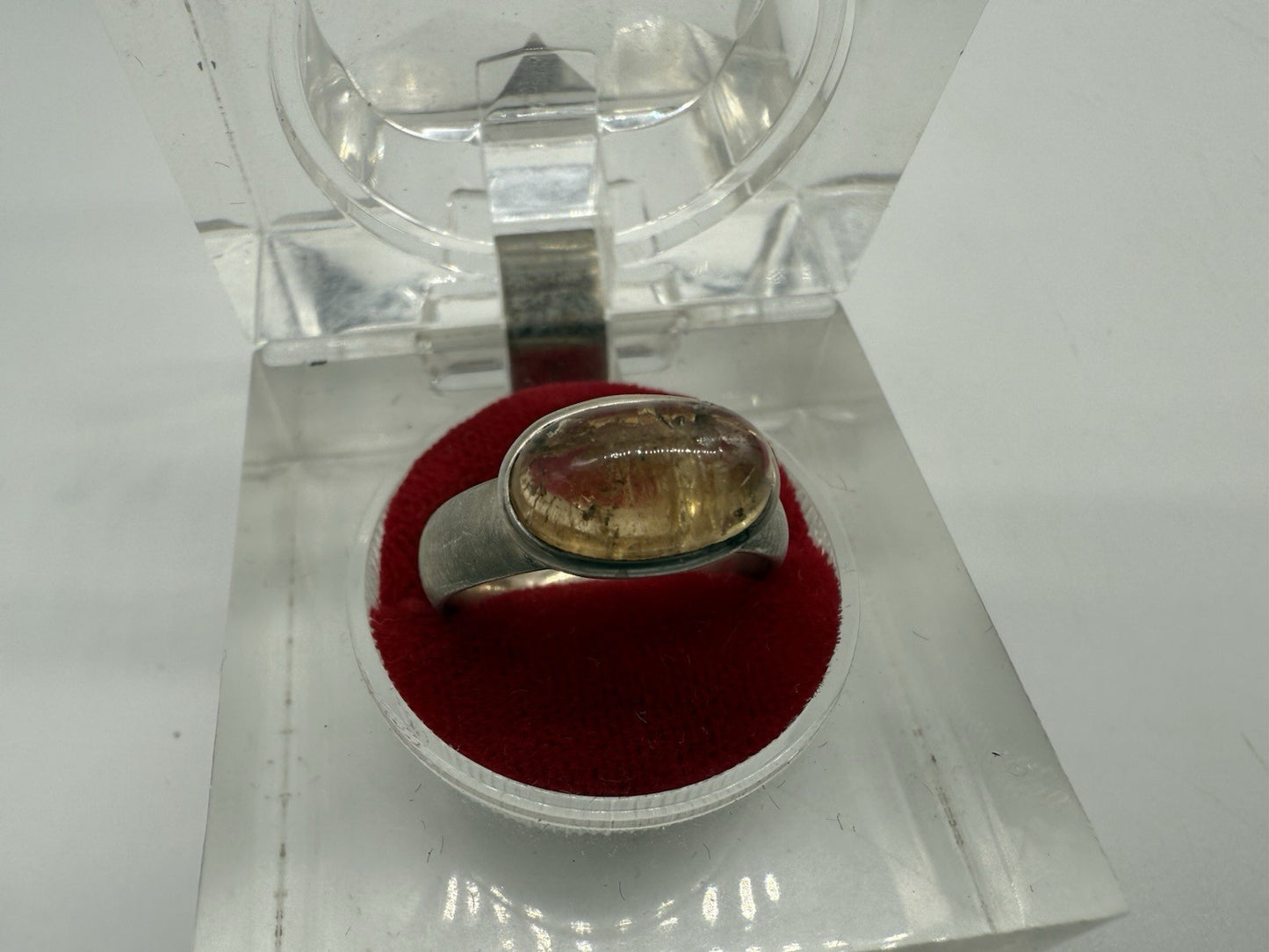 VINTAGE GOLDENER RUTILQUARZ RING 950 STERLING SILBER GR.56