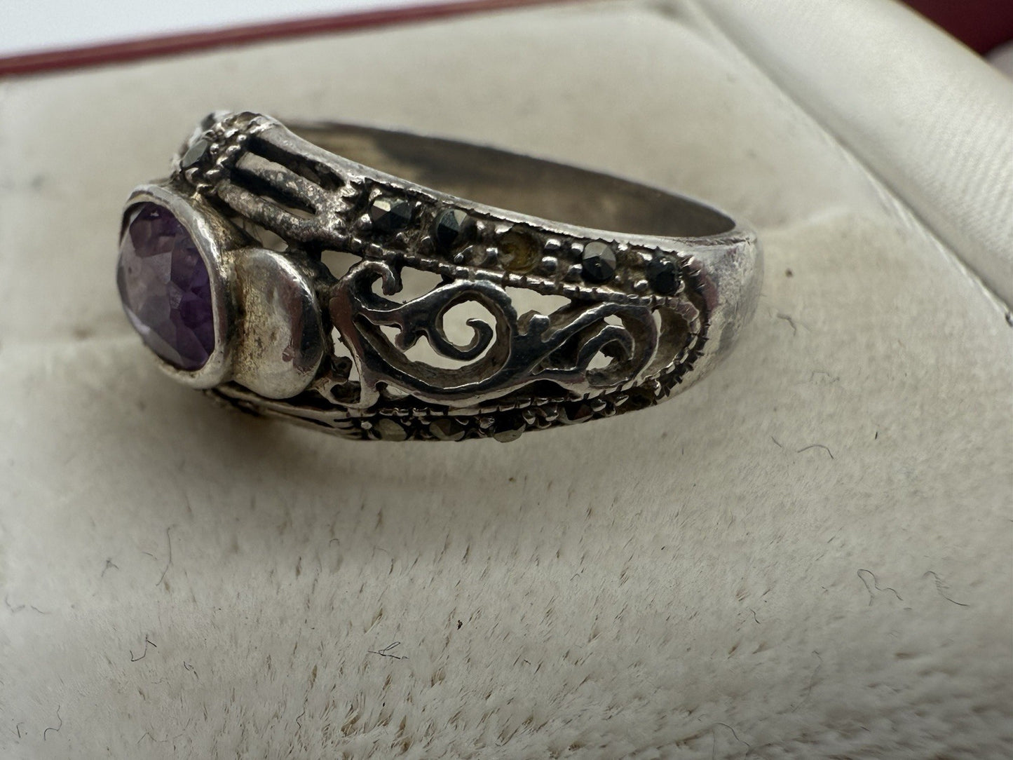 VINTAGE AMETHYST 925er STERLING SILBER RING MIT MARKASITEN GR.55