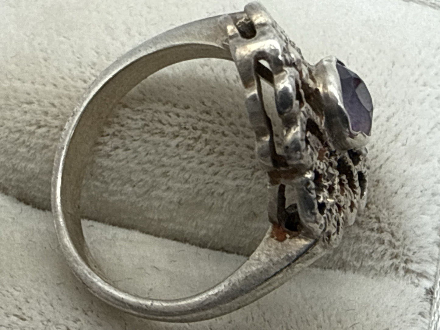 VINTAGE ART DECO STERLING SILBER AMETHYST FILIGRAN RING GR.56