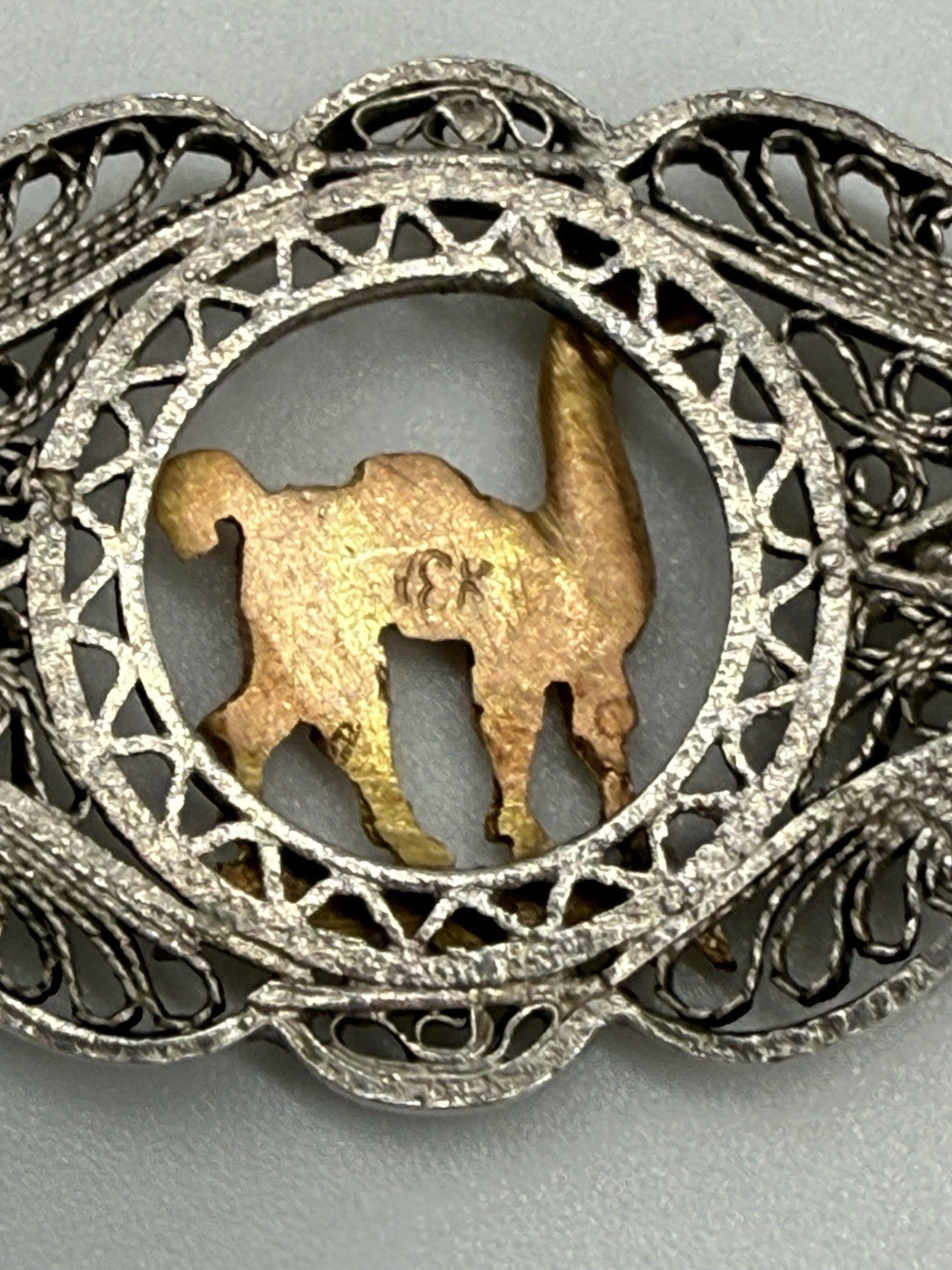 VINTAGE PERUANISCHES ARMBAND SILBER MIT 18K GOLD TIERMOTIV LAMA 20cm