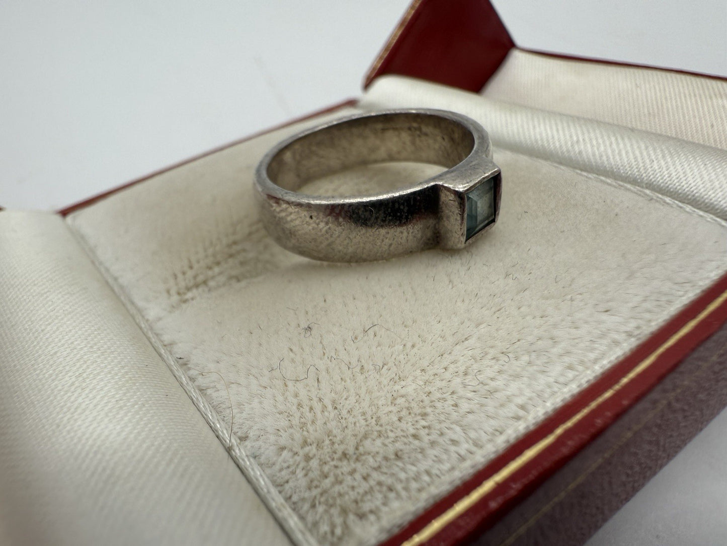 MASSIVER 925 STERLING SILBER RING HANDARBEIT MIT BLAUEM STEIN GRÖßE: 54