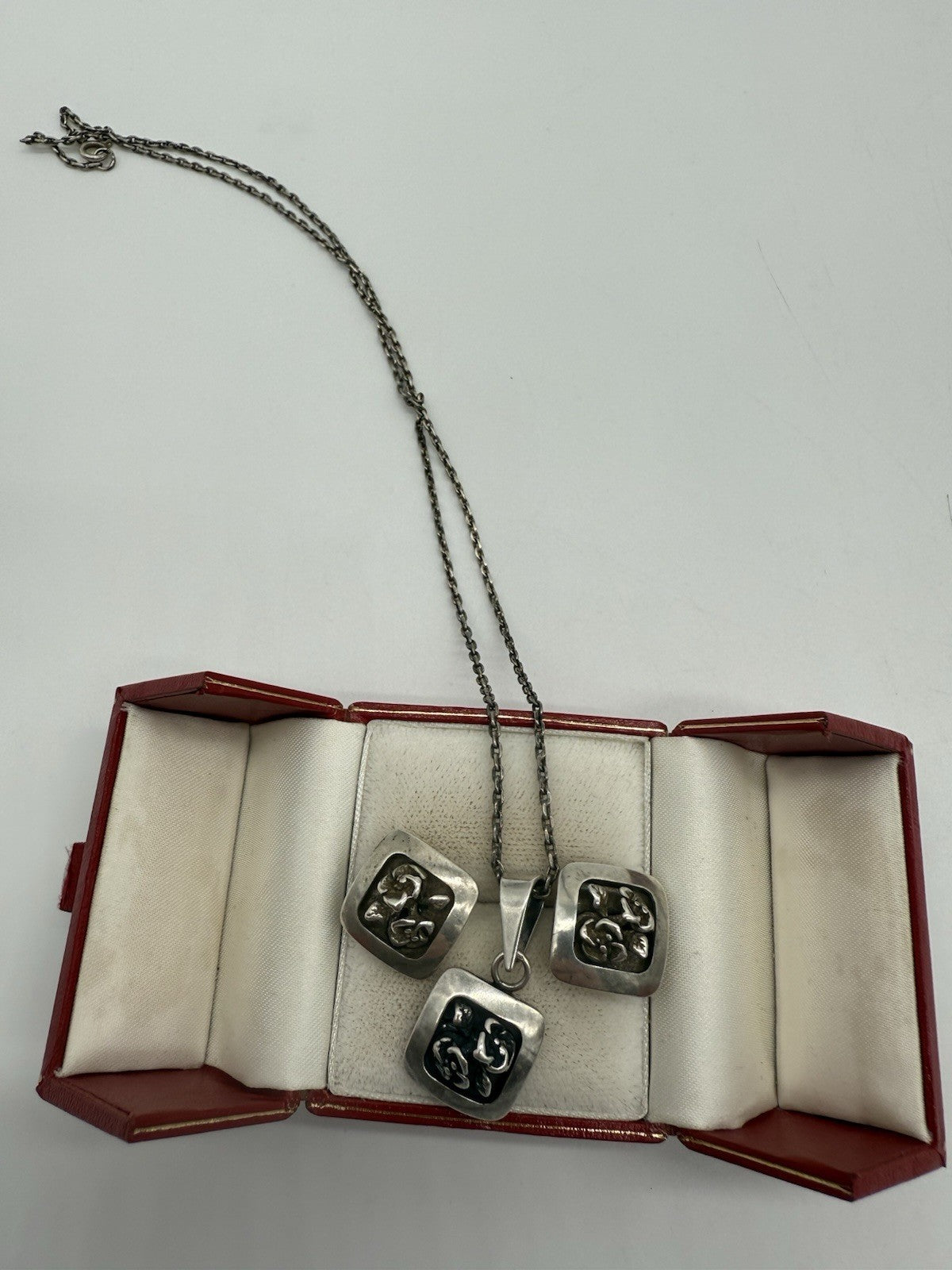 VINTAGE SILBERSCHMUCK-SET HILDESHEIMER ROSE ANHÄNGER MIT KETTE & OHRCLIPS