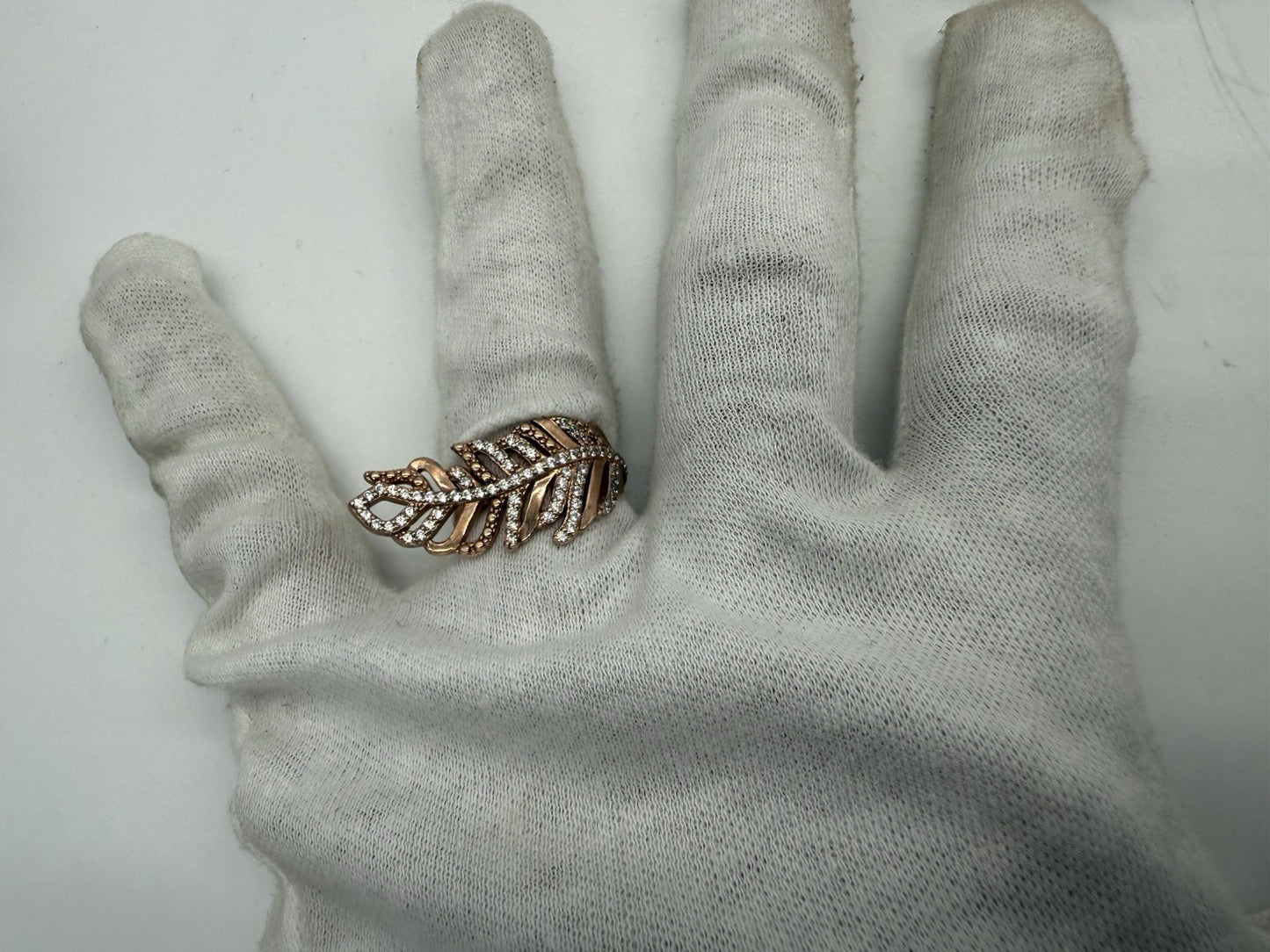 VINTAGE 925 STERLING SILBER ROSEGOLD TCHIBO FEDER RING GR.58