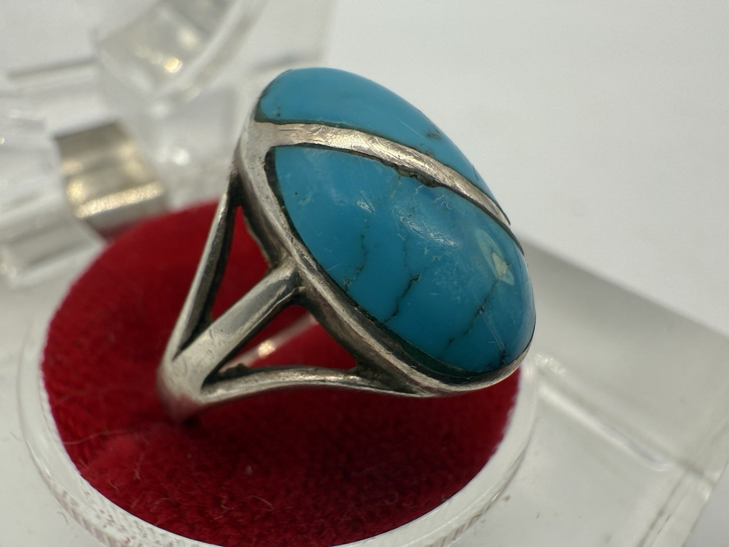 FABELHAFTER VINTAGE RING AUS STERLING SILBER & TÜRKIS GR.57