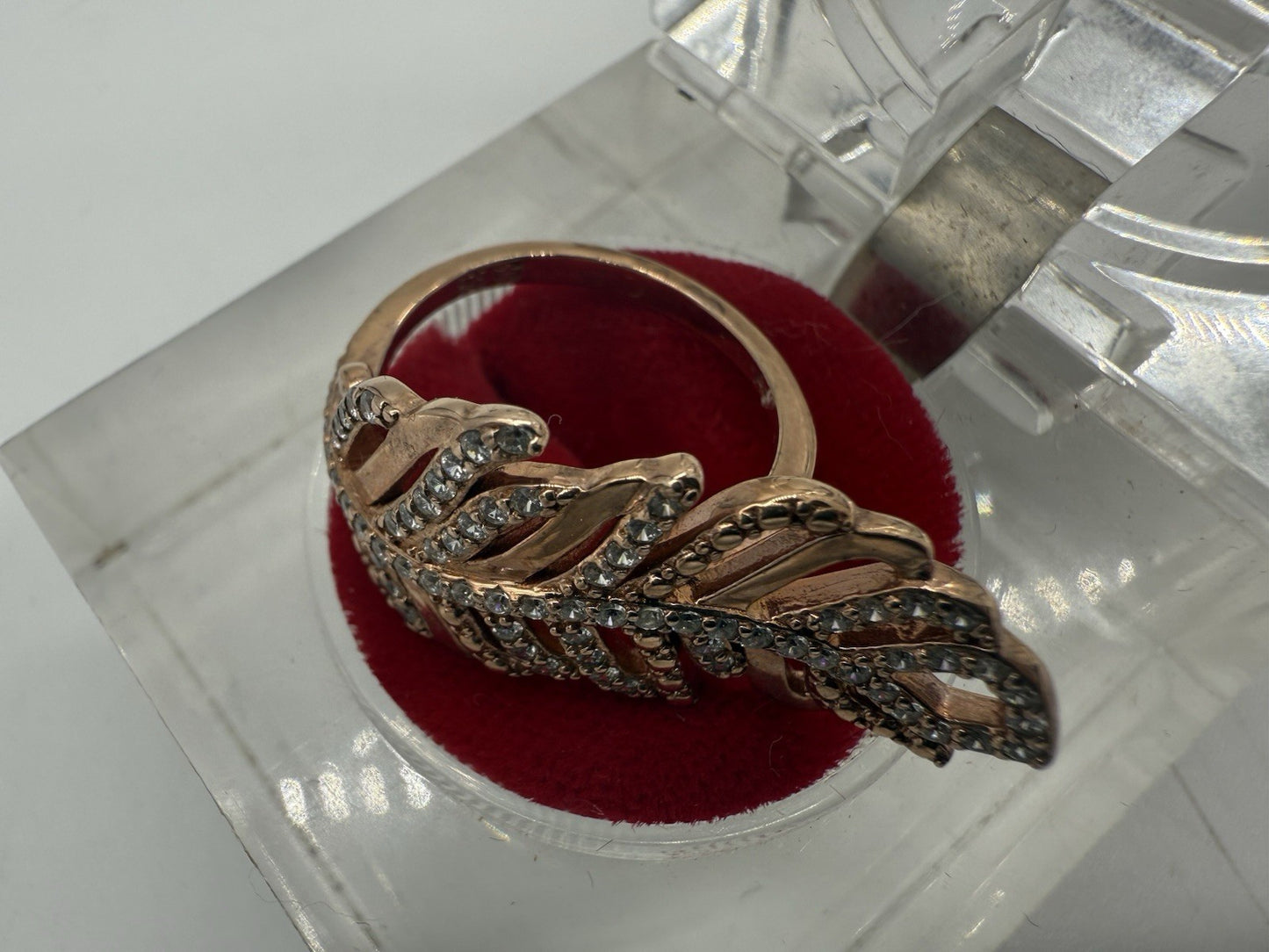 VINTAGE 925 STERLING SILBER ROSEGOLD TCHIBO FEDER RING GR.58