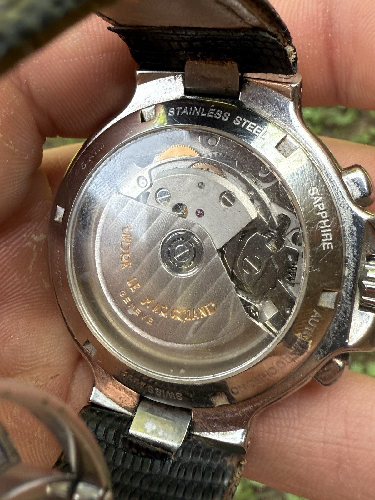 A.LE MARQUAND AUTOMATIC TRIPLE DATE CHRONOGRAPH MOON PHASE DIAMOND WATCH SWISS
