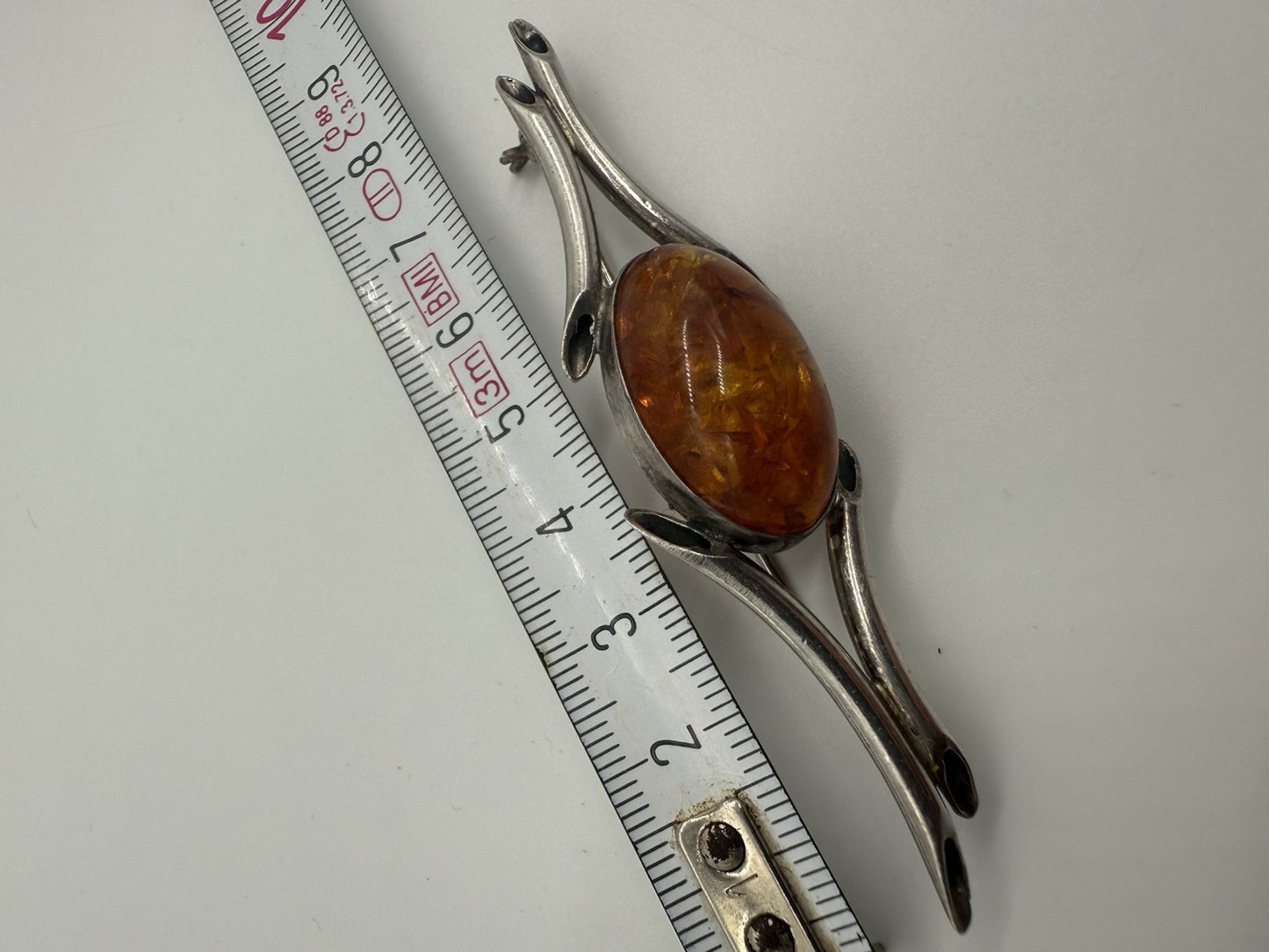 ANTIKE 925er SILBER BROSCHE BERNSTEIN VINTAGE RETRO