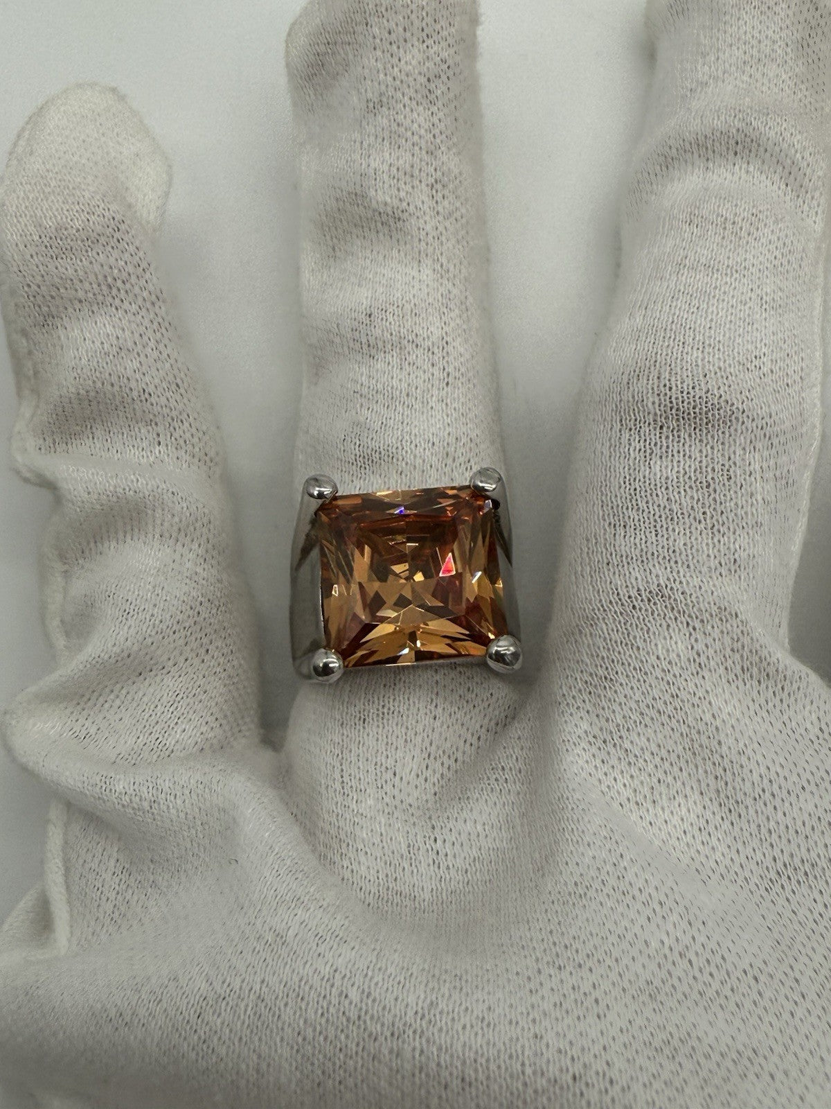 925 SILBER RING MIT SYNTHETISCHEN CITRIN STATEMENT-SCHMUCK VINTAGE GR.55