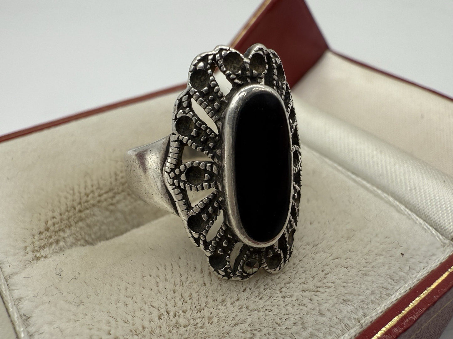 VINTAGE ONYX RING 925 STERLING SILBER GR.51