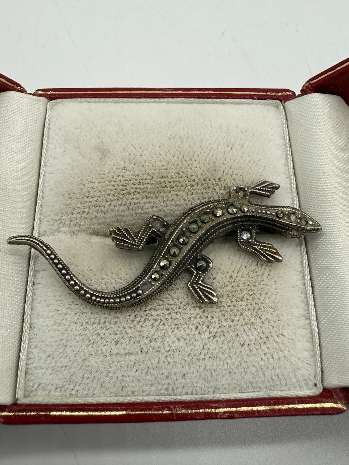 ANTIKE BROSCHE SALAMANDER MIT MARKASITEN 835er SILBER