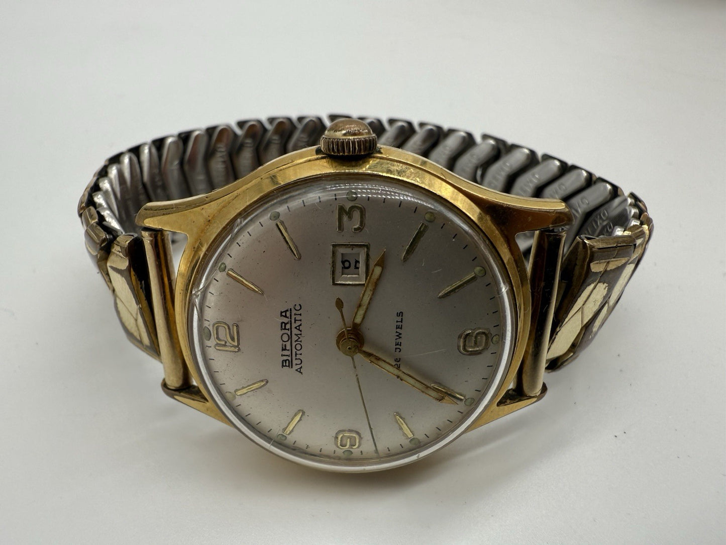 VINTAGE HERREN ARMBANDUHR BIFORA UHR AUTOMATIC 26 RUBIS MIT FLEX BAND