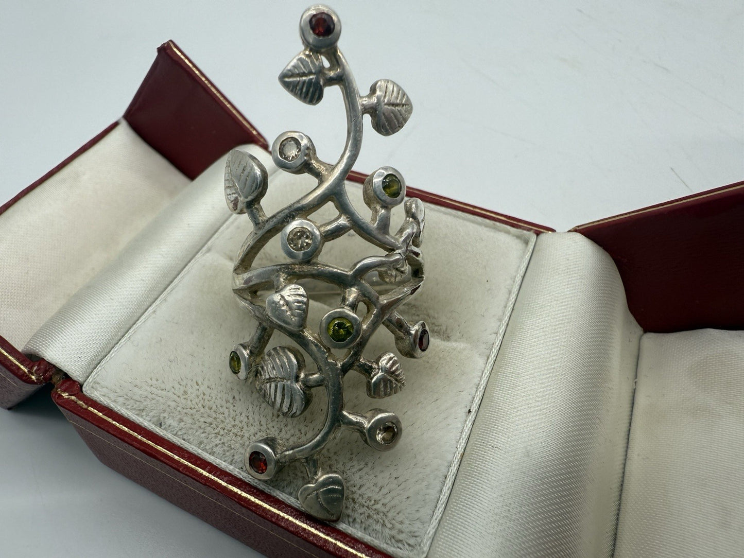 VINTAGE FLORALER RING 925 SILBER RING PERLE & GEMISCHTE EDELSTEINE GR.60