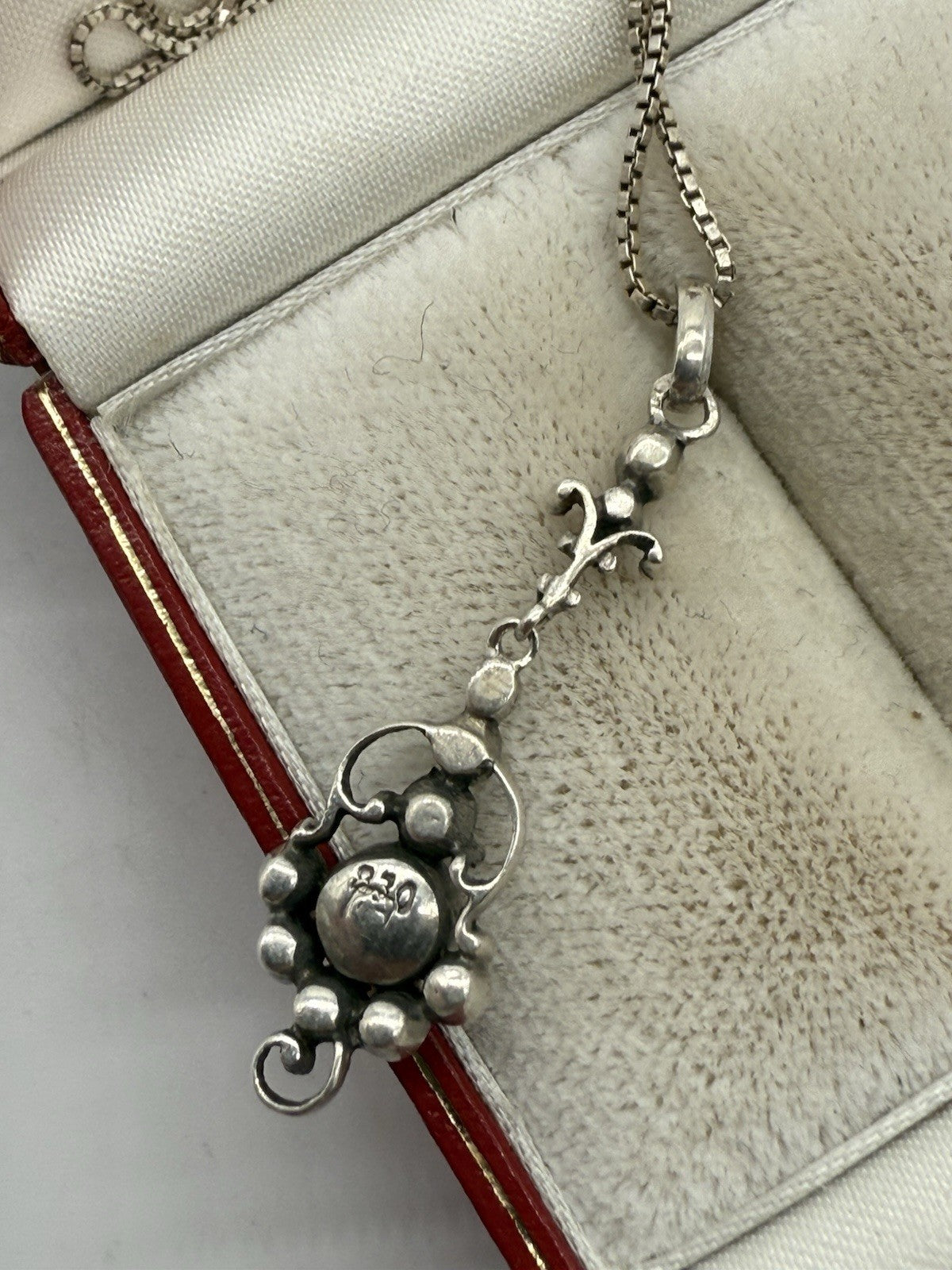 ART DECO 830er SILBER ANHÄNGER VINTAGE FRANKREICH + SILBER KETTE 48cm