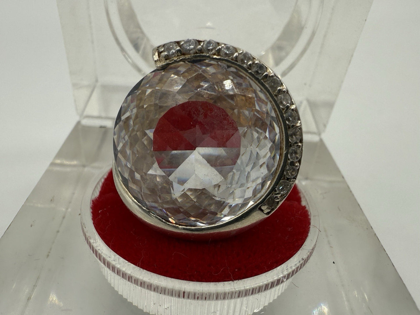 DAMENRING 925 STERLING SILBER MIT GROßEM WEIßEN ZIRKONIA GR.53