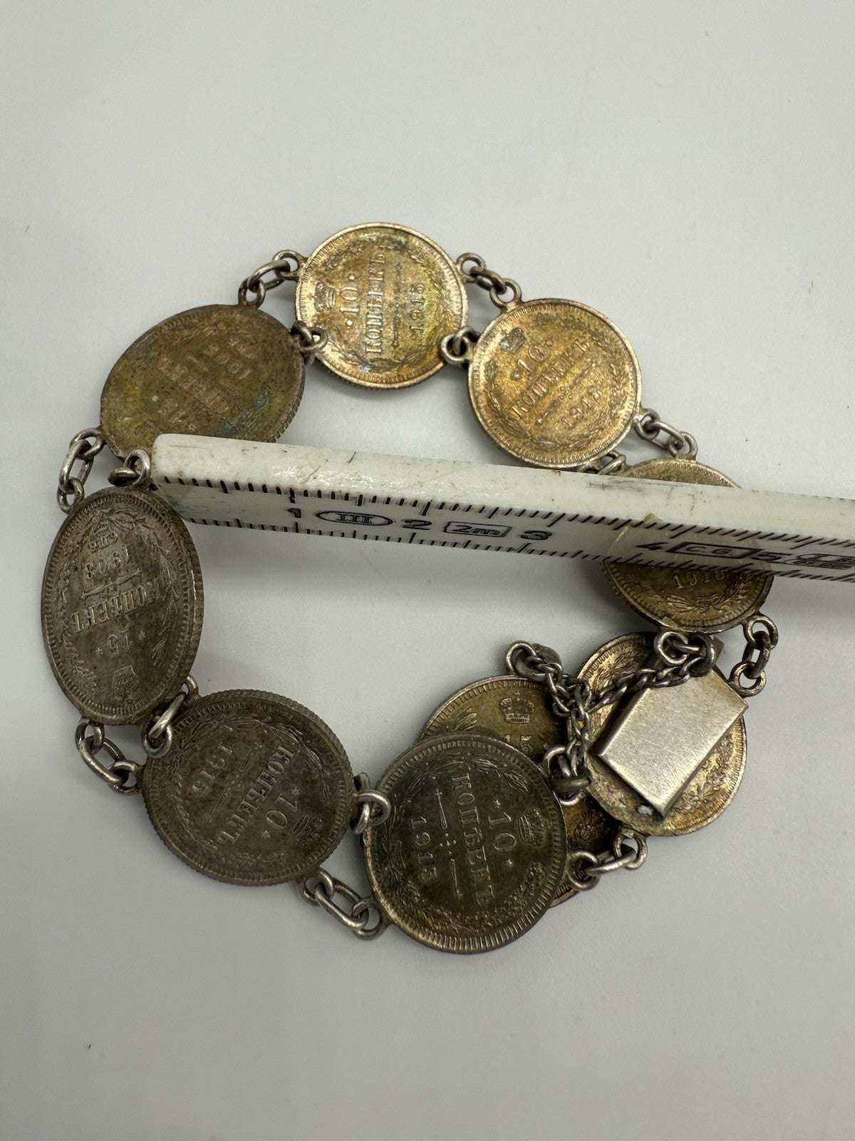 VINTAGE ARMBAND MÜNZARMBAND 10 & 15 KOPEKEN RUSSLAND SILBER ARMBAND