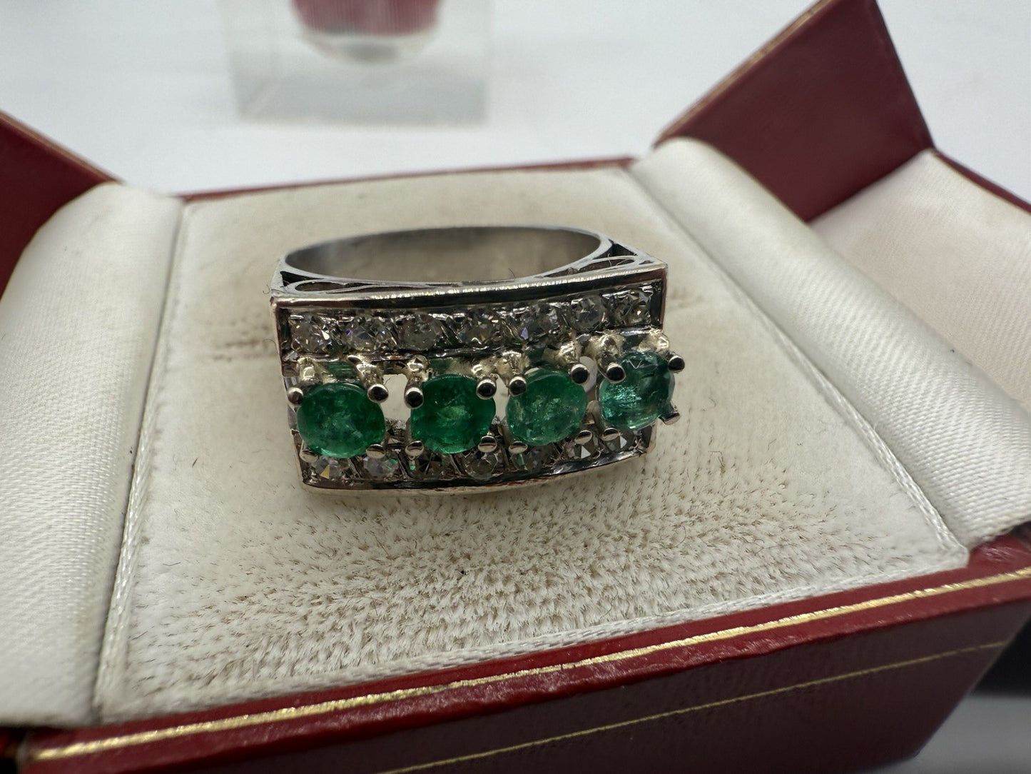 PRÄCHTIGER SAMARAGD BRILLANT RING 750 GOLD 18 KARAT GR.58