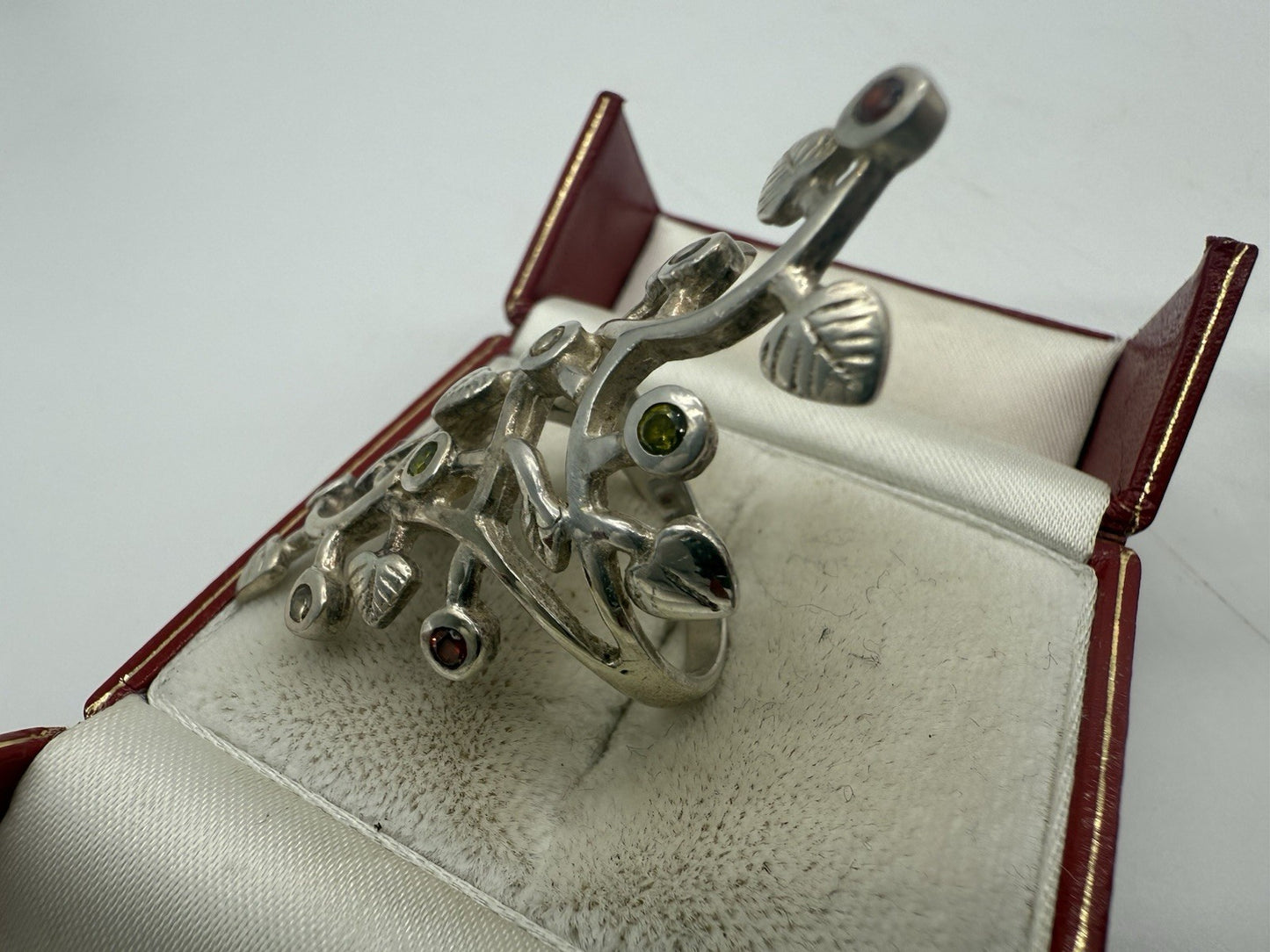 VINTAGE FLORALER RING 925 SILBER RING PERLE & GEMISCHTE EDELSTEINE GR.60