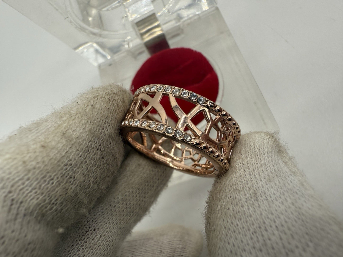 WUNDERSCHÖNER DAMEN GOLD DOUBLE ZIRKONIA RING GR.59