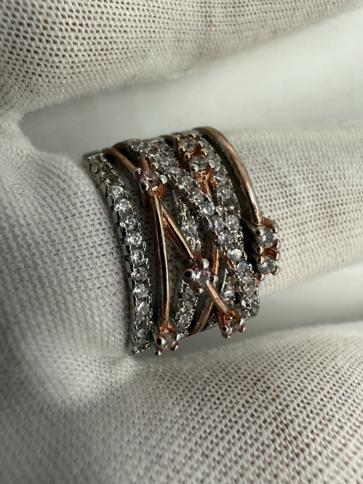 BREITER 925 SILBERRING MIT ZIRKONIA & ROSEGOLD AKZENTEN GR.58