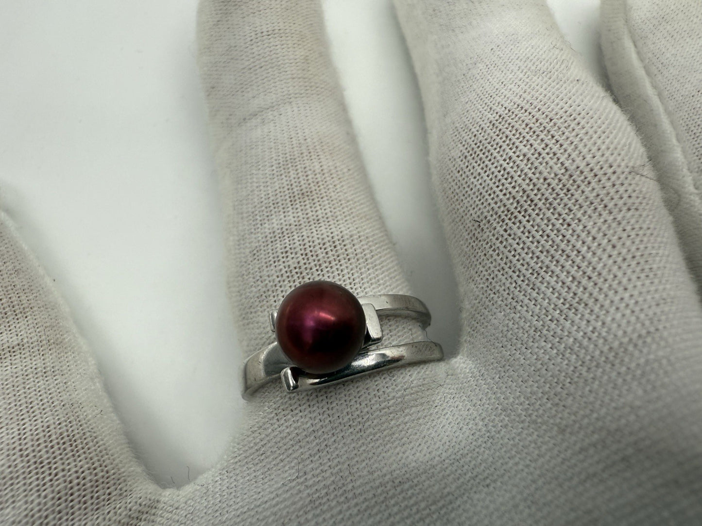 VINTAGE KIRSCH PERLENRING, 925 SILBER HONOURA PERLE, JUNI GEBURTSSTEIN GR60