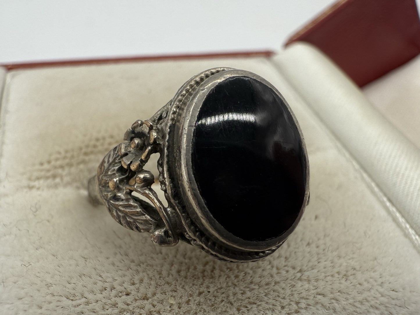 ANTIK JUGENDSTIL ART DÉCO ONYX RING GR.56