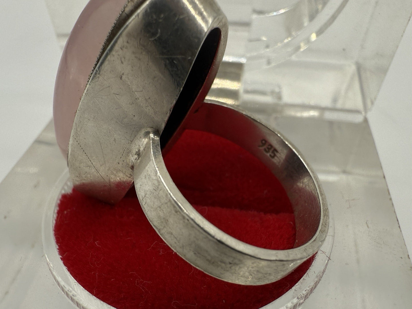 ART DECÒ 935er SILBER RING OVALER ROSENQUARZ SILBERSCHMUCK GR.53
