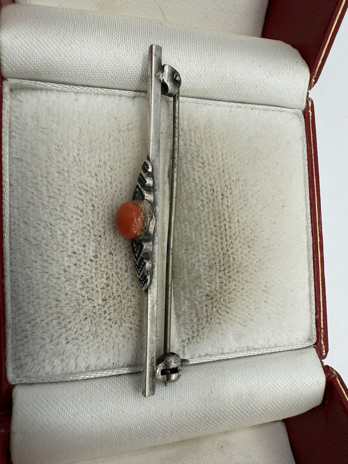 ANTIKE STABBROSCHE KORALLE SILBER 835 VINTAGE