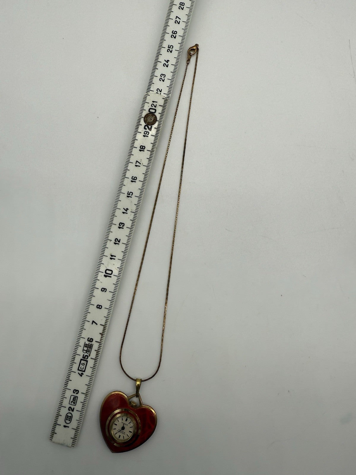 RETRO VINTAGE ANKER HERZ ANHÄNGER UHR ROT VERGOLDET LÄUFT