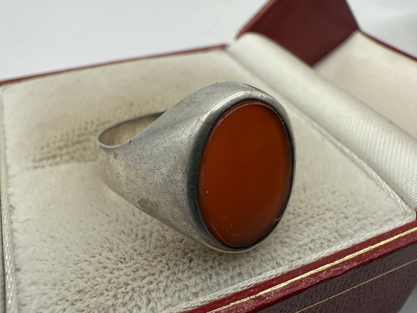 VINTAGE KARNEOL 800 SILBER STATEMENT RING GR.57
