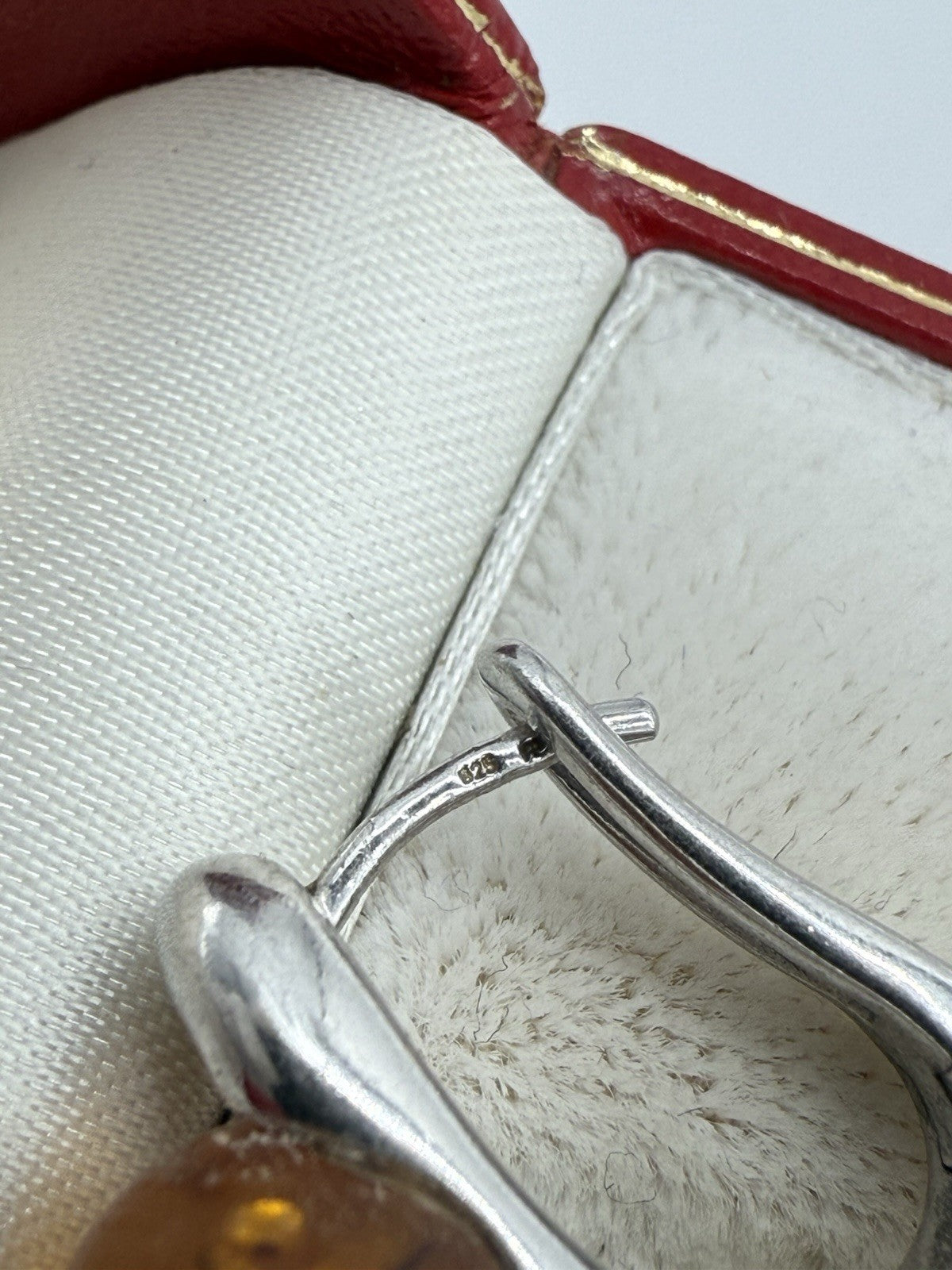 925er SILBER OHRCLIPS MIT ECHTEM BERNSTEIN - MODERNES DESIGN