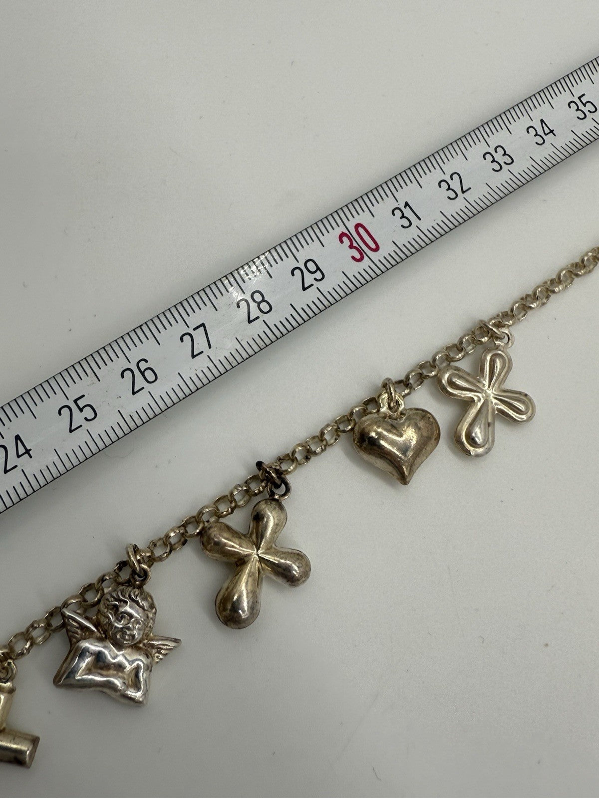 VINTAGE ENGEL-KETTE MIT KREUZEN & HERZ - 925 SILBER STATEMENT-SCHMUCK
