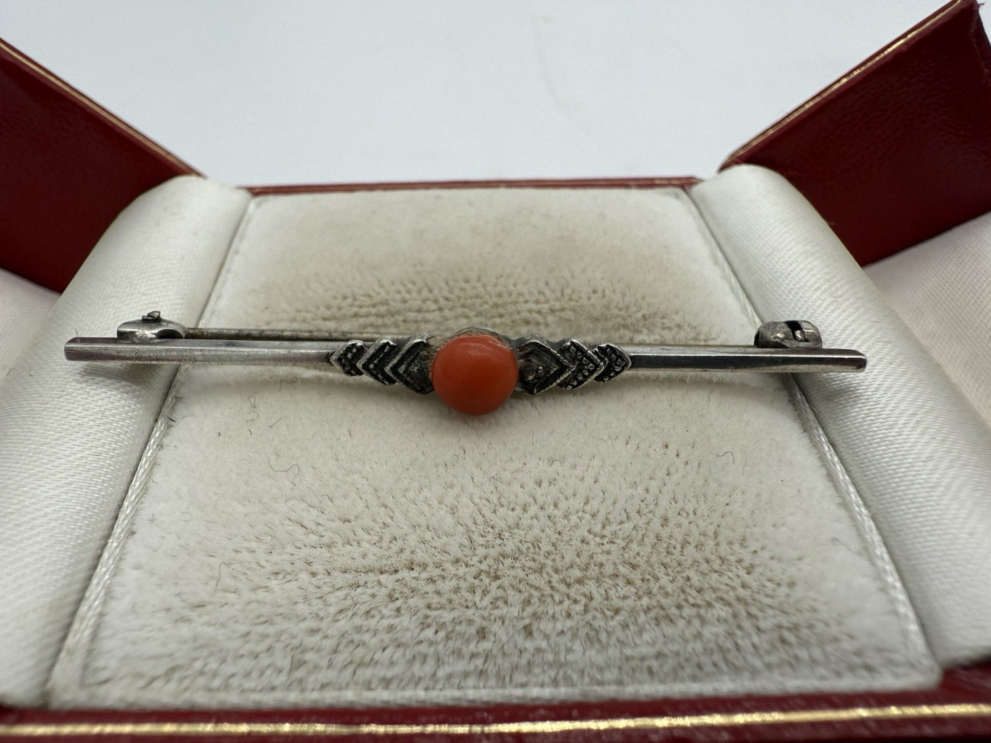 ANTIKE STABBROSCHE KORALLE SILBER 835 VINTAGE