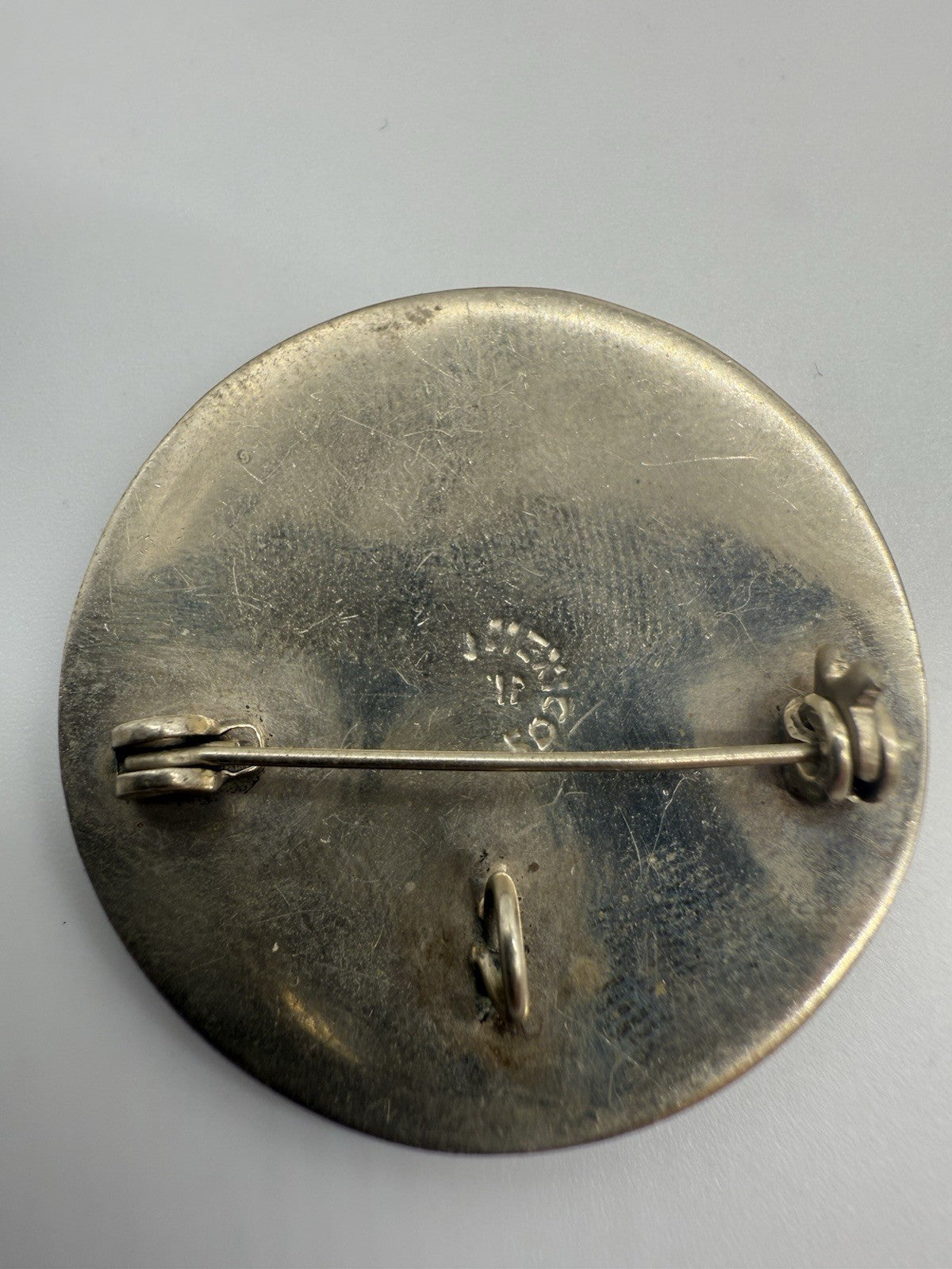 VINTAGE SIGNIERTE MEXIKO SILBER ANHÄNGER BROSCHE MIT ONYX & MUSCHEL