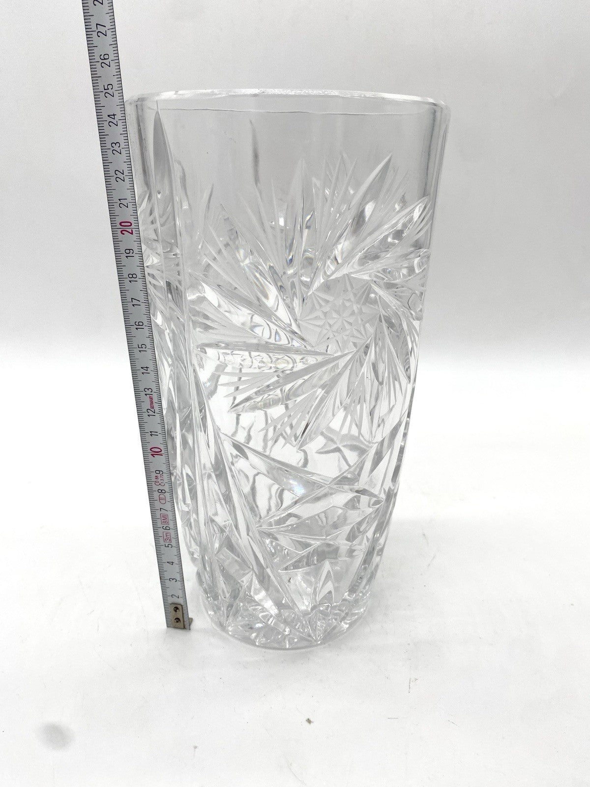 GROßE VINTAGE BLEIKRISTALL VASE, SCHLEUDERSTERN, BOHEMIAN, BÖHMEN
