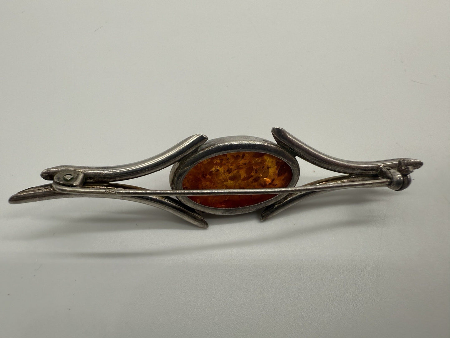 ANTIKE 925er SILBER BROSCHE BERNSTEIN VINTAGE RETRO
