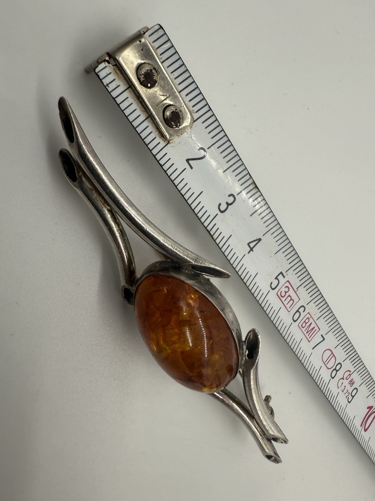ANTIKE 925er SILBER BROSCHE BERNSTEIN VINTAGE RETRO