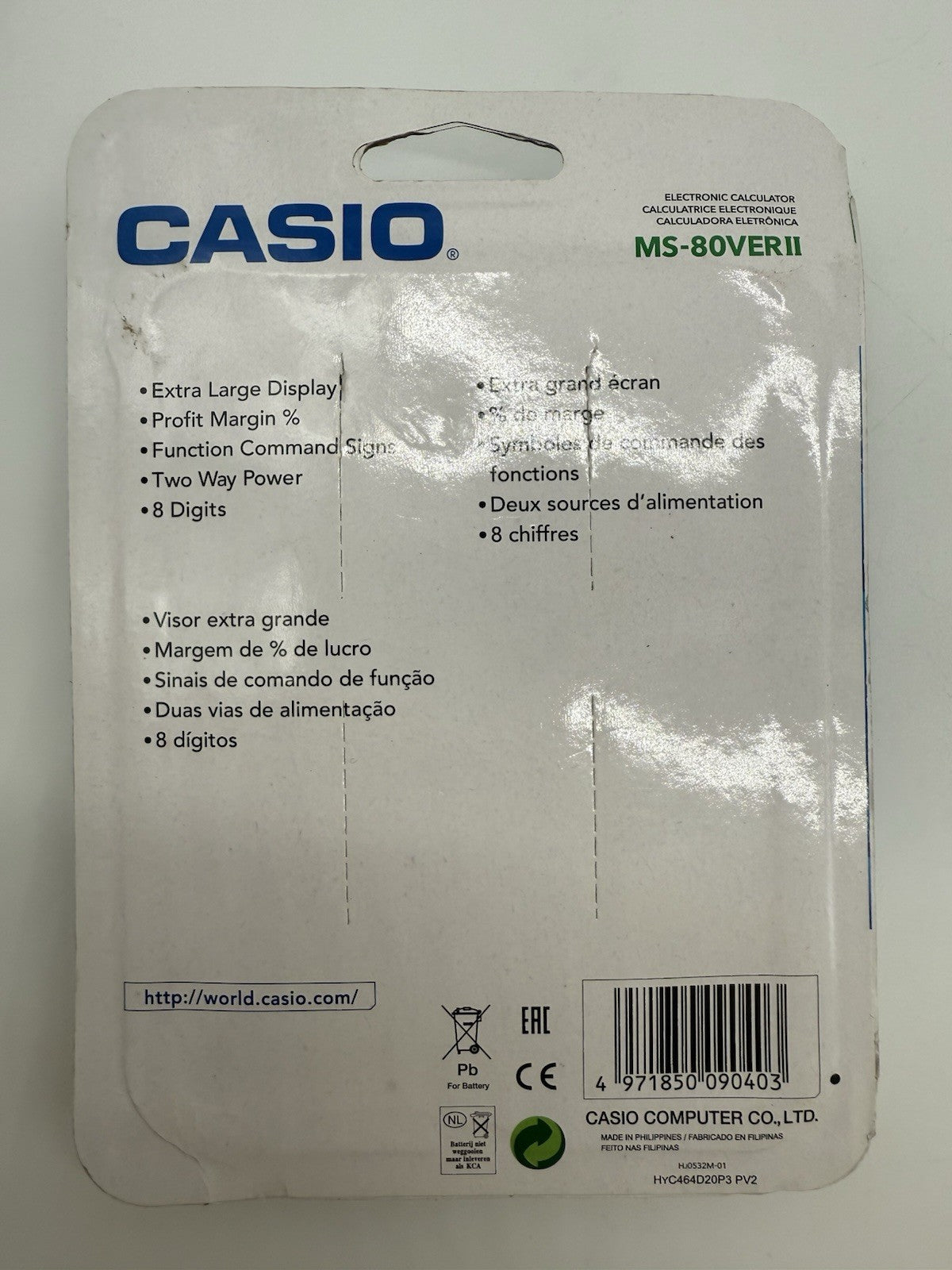 CASIO TISCHRECHNER MS-80E, 8-STELLIG, WÄHRUNGSUMRECHNUNG, ALUMINIUMFRONT