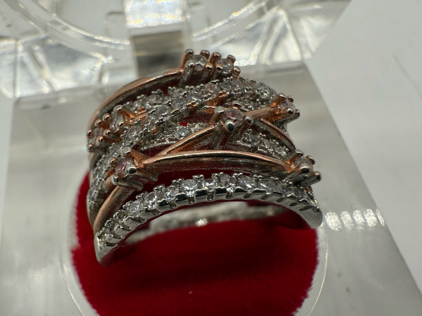 BREITER 925 SILBERRING MIT ZIRKONIA & ROSEGOLD AKZENTEN GR.58