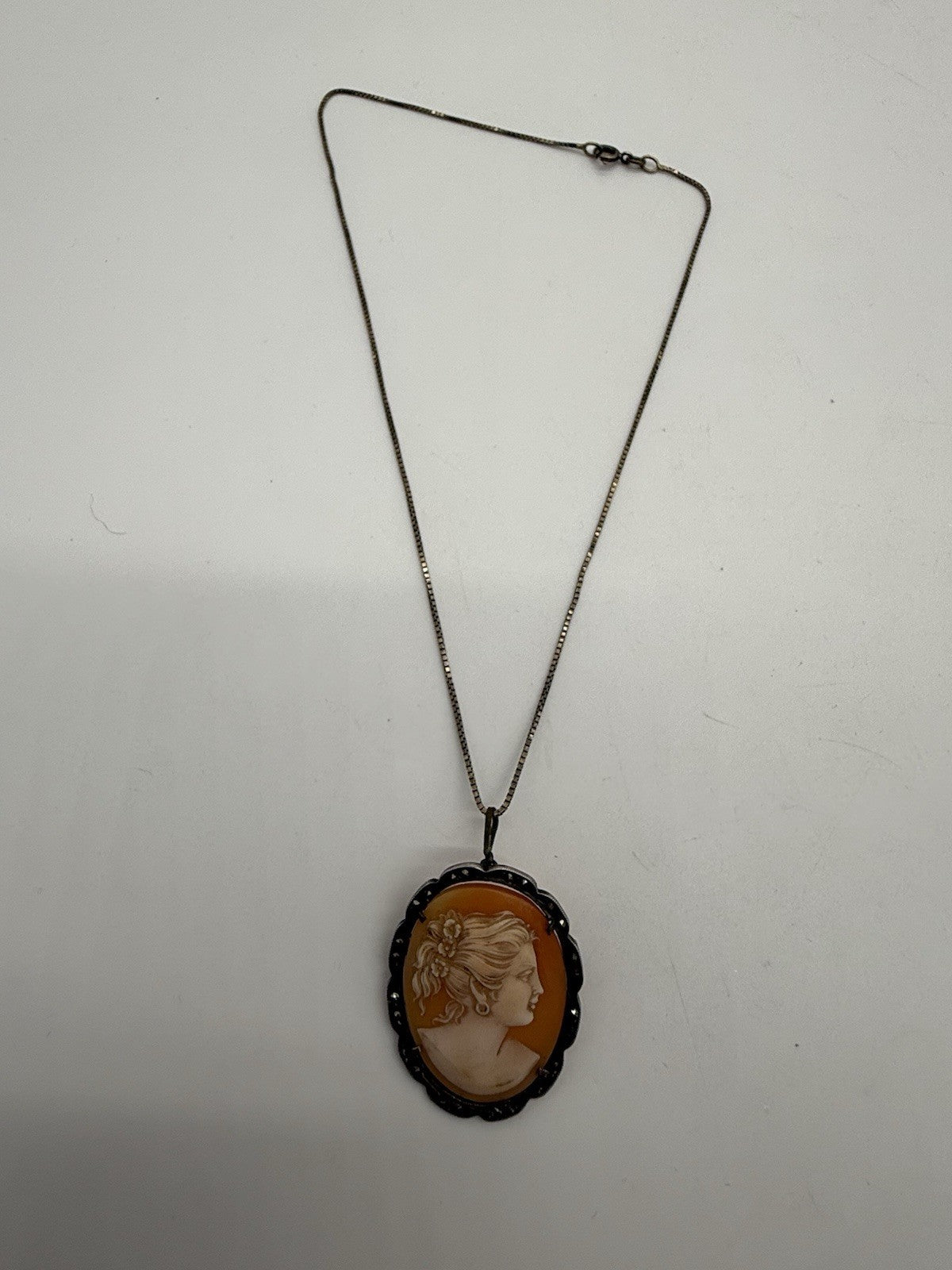 ANTIKE MASSIVE GEMME KAMEE 800 SILBER ANHÄNGER BROSCHE FRAU + 925S KETTE