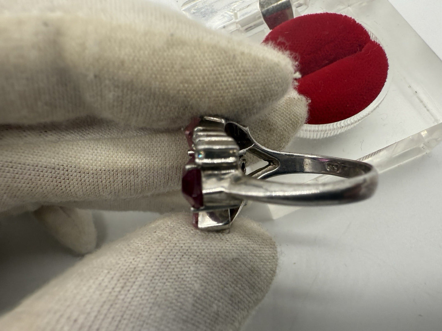 VINTAGE DAMEN RING 925 SILBER - PINKE NAVETTE-KRISTALLE & ZIRKONIA GR.58