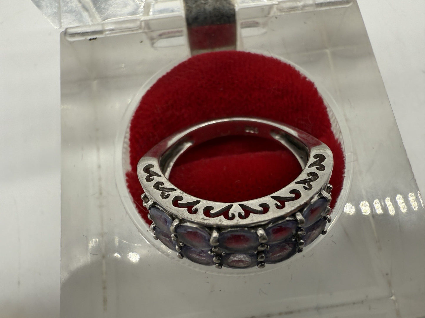 VINTAGE 925 STERLING SILBER RING MIT LILA STEINE OVALSCHLIFF GR.55