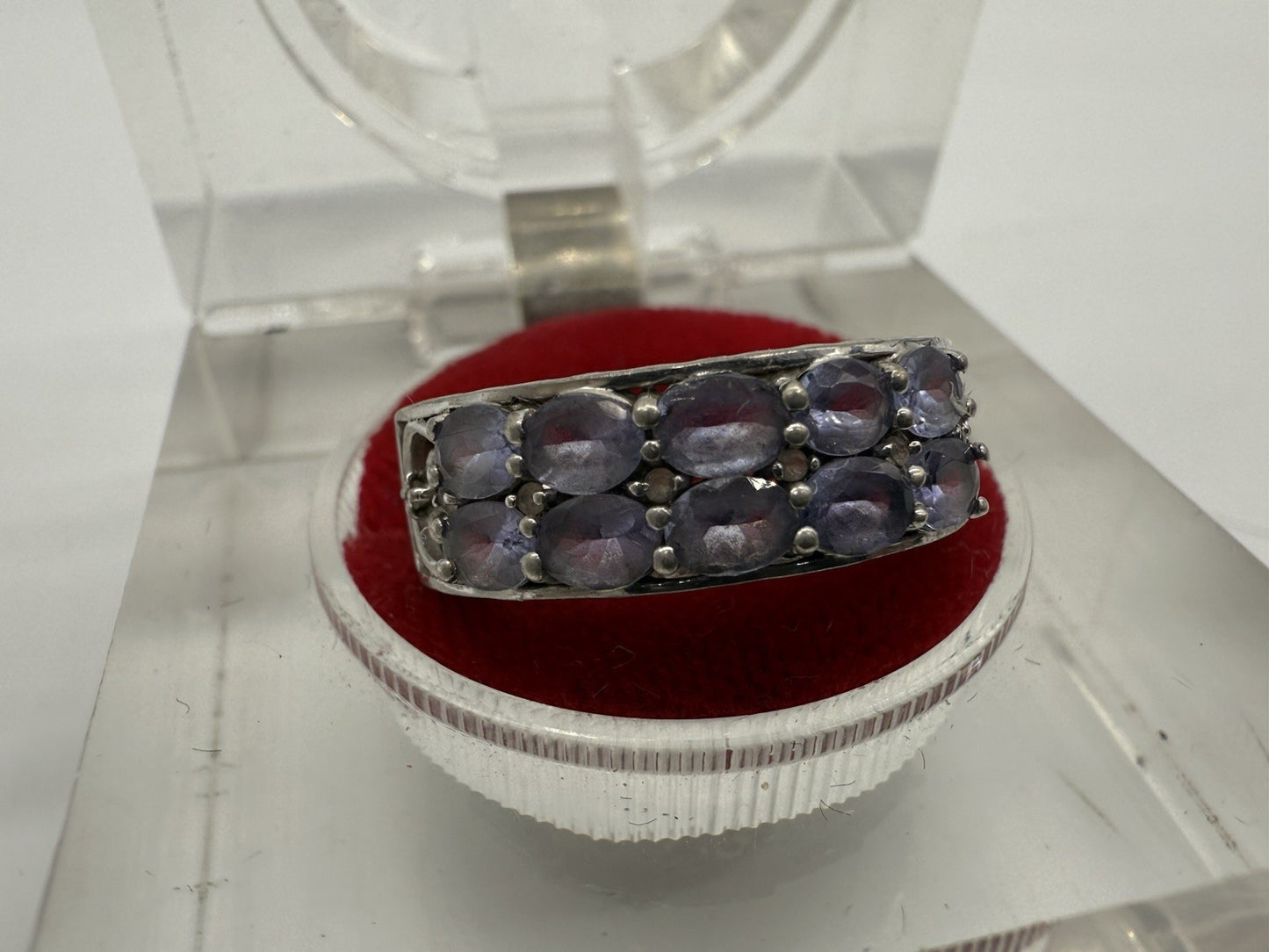 VINTAGE 925 STERLING SILBER RING MIT LILA STEINE OVALSCHLIFF GR.55