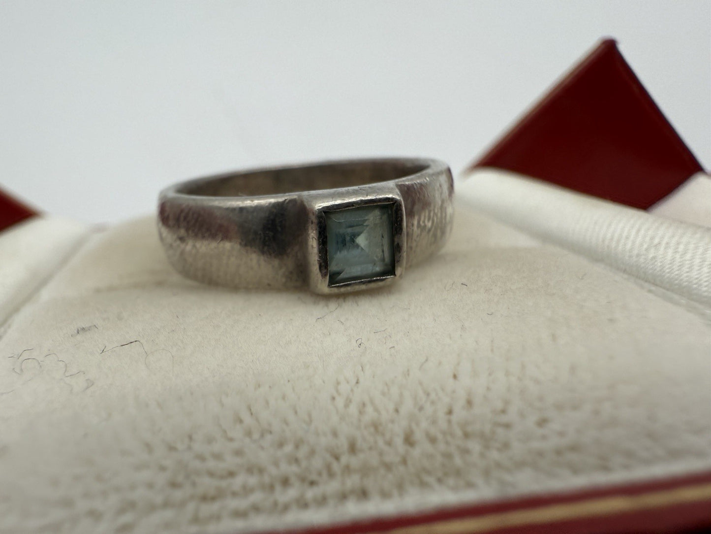 MASSIVER 925 STERLING SILBER RING HANDARBEIT MIT BLAUEM STEIN GRÖßE: 54